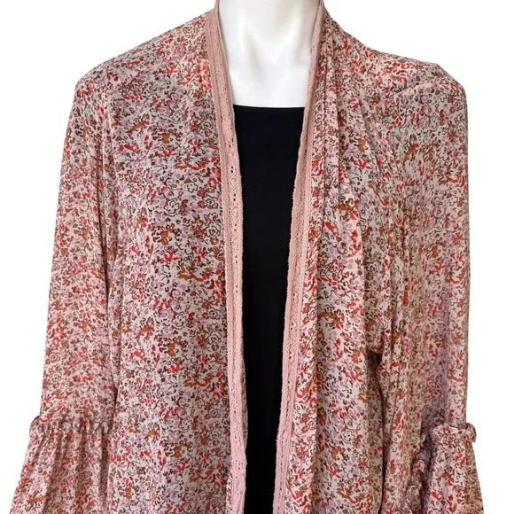 Free People Lola Printed Open Front Kimono (front tie string removed), Sz M - Picture 10 of 15